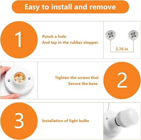 Light Bulb Socket with Cord,25FT,E26/ E27 Lamp Base Desktop Light Socket with Cord Light Bulb Base E26/ E27 Lamp Base Desktop 25ft Include Screw Cord On/Off Switch,Light Socket with Cord in Kuwait