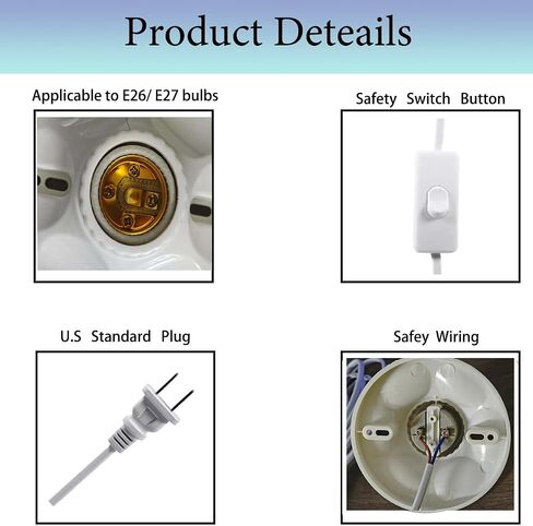 Light Bulb Socket with Cord,25FT,E26/ E27 Lamp Base Desktop Light Socket with Cord Light Bulb Base E26/ E27 Lamp Base Desktop 25ft Include Screw Cord On/Off Switch,Light Socket with Cord in Kuwait