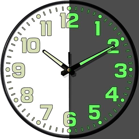 Glow in The Dark Wall Clock, 8" Silent Non-Ticking Wall Clocks Battery Operated, Large Easy Read Numbers Tempered Glass Night Light Analog Clock for Bedroom Living Room Kitchen Office, White in Saudi Arabia