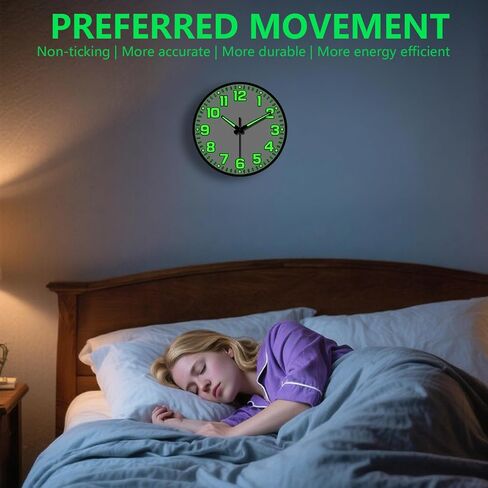 Glow in The Dark Wall Clock, 8" Silent Non-Ticking Wall Clocks Battery Operated, Large Easy Read Numbers Tempered Glass Night Light Analog Clock for Bedroom Living Room Kitchen Office, White in Saudi Arabia