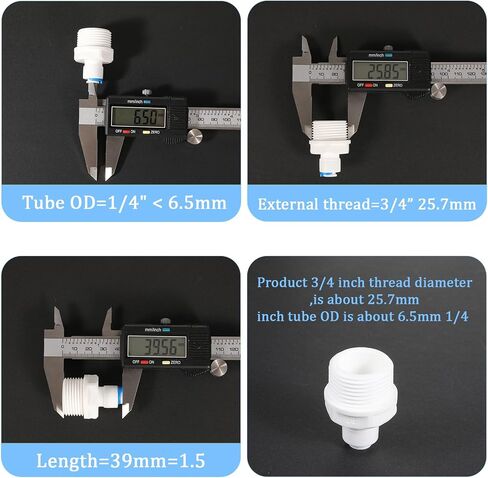 3pcs 3/4 "External Thread Straight Through 1/4" PE Pipe Quick Straight OD Push Connector Reverse Osmosis Water Tube Pipe Fitting Kit Hose Purifier Plastic Adapter Double Joint in Saudi Arabia