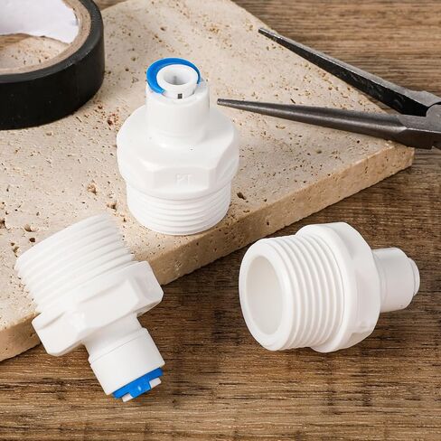 3pcs 3/4 "External Thread Straight Through 1/4" PE Pipe Quick Straight OD Push Connector Reverse Osmosis Water Tube Pipe Fitting Kit Hose Purifier Plastic Adapter Double Joint in Saudi Arabia
