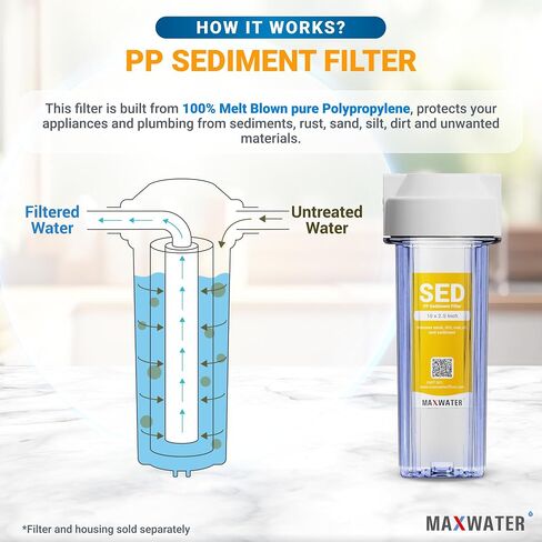 Max Water 10 inch x 2.5 inch, 5 Micron Replacement Sediment Water Filter Cartridge for Whole House, Melt Blown Filtration Fiber for Heavy Duty (Pack of 50) in Saudi Arabia