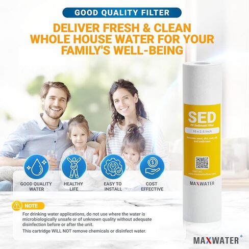 Max Water 10 inch x 2.5 inch, 5 Micron Replacement Sediment Water Filter Cartridge for Whole House, Melt Blown Filtration Fiber for Heavy Duty (Pack of 50) in Saudi Arabia