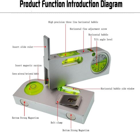 High precision solid aluminum alloy small level ruler, portable mini horizontal bubble magnetic function (85 * 45 * 15mm) in Saudi Arabia