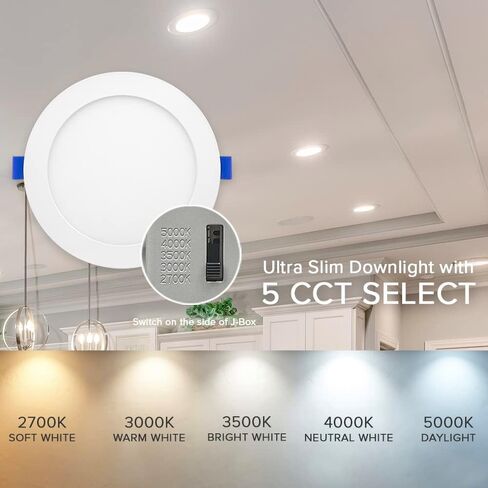 Maxxima 6 in. 5 CCT Ultra-Shin Courned LED LED LID ROMENT 1050 LUMENS ، COLLABLE قابل للاختيار 2700K-5000K (2700K/3000K/3500K/4000K/5000K) ، Canless ، IC تصنيفه ، نحيف ، قابلاً للخلع ، in Saudi Arabia