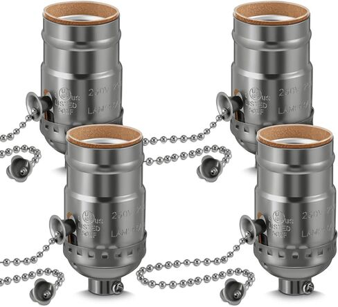 4 PCS استبدال مقبس مصباح سلسلة سحب ، قاعدة خيوط E26 القياسية ، مقبس الضوء مع سلسلة سحب ، أجزاء مصباح للإصلاح in Kuwait
