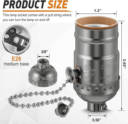 4 PCS استبدال مقبس مصباح سلسلة سحب ، قاعدة خيوط E26 القياسية ، مقبس الضوء مع سلسلة سحب ، أجزاء مصباح للإصلاح in Kuwait