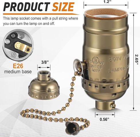 4 PCS استبدال مقبس مصباح سلسلة سحب ، قاعدة خيوط E26 القياسية ، مقبس الضوء مع سلسلة سحب ، أجزاء مصباح للإصلاح in Kuwait