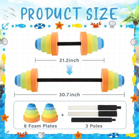 Adjustable 30.7" Aquatic Exercise Dumbbells Water Dumbbell Pool Resistance Aquatic Fitness Swim Barbell with 4 High-density EVA Foam for Water Aerobics Weight Loss in Saudi Arabia
