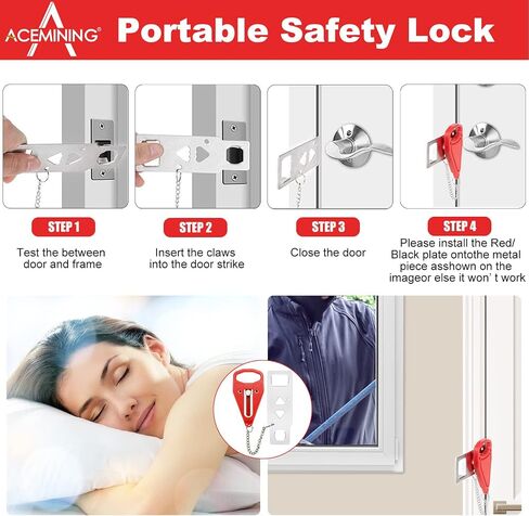 AceMining Portable Door Lock Home Security Door Lock Travel Lockdown Locks for Additional Safety and Privacy Perfect for Traveling Hotel Home Apartment College - 4 Pack in Kuwait