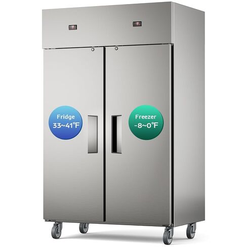 48" W Commercial Refrigerator Freezer Combo,2 Temperature Zones 38 Cu.ft Industrial Fridge and Freezer Combo,All Stainless Steel Design,8 Adjustable Shelves,Pure Copper Compressor,Built-in LED Light in Kuwait
