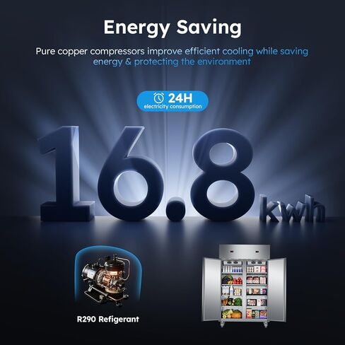 48" W Commercial Refrigerator Freezer Combo,2 Temperature Zones 38 Cu.ft Industrial Fridge and Freezer Combo,All Stainless Steel Design,8 Adjustable Shelves,Pure Copper Compressor,Built-in LED Light in Kuwait