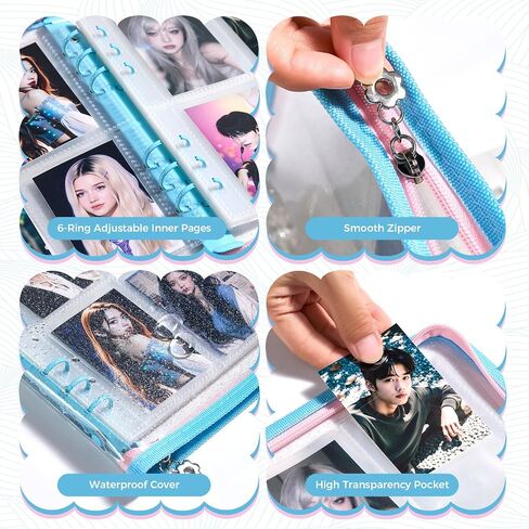 A5 Kpop Photocard Binder With Zipper, 3 Sizes Inner Page With 270 Pockets - 6-Ring Photo Album Organizer For Polaroid, Instax Wide, Mini Photos & Trading Cards - Perfect For Kpop Merch Collection in Kuwait