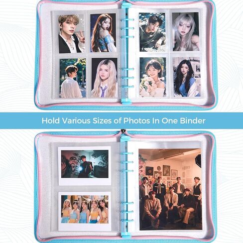 A5 Kpop Photocard Binder With Zipper, 3 Sizes Inner Page With 270 Pockets - 6-Ring Photo Album Organizer For Polaroid, Instax Wide, Mini Photos & Trading Cards - Perfect For Kpop Merch Collection in Kuwait