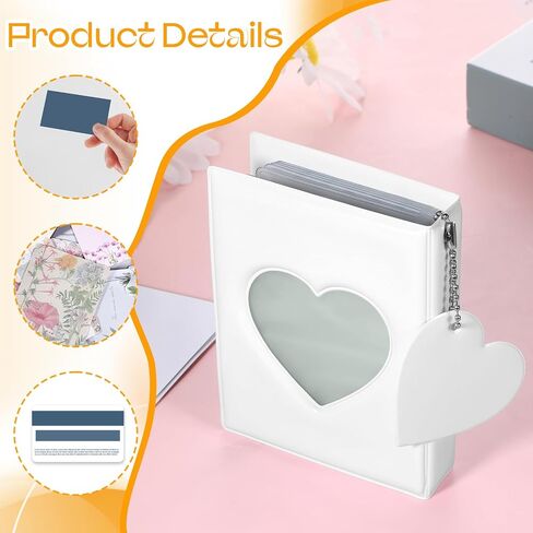 Mini Photocard Binder ، 3 بوصة بيضاء كتاب ضوئي Mini Photo ألبوم Heart Hollow Card Binder مع 32 جيوبًا ومتسابقًا in Kuwait