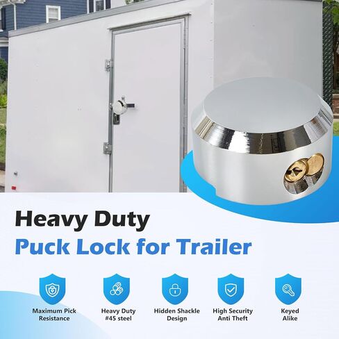 2 Pack Trailer Door Locks Keyed Alike Heavy Duty Hockey Puck Locks Reinforced Hidden Shackle Padlocks w/4Keys Solid Steel Lock for Trailers Trucks Vans Shed Gates Garage in Saudi Arabia