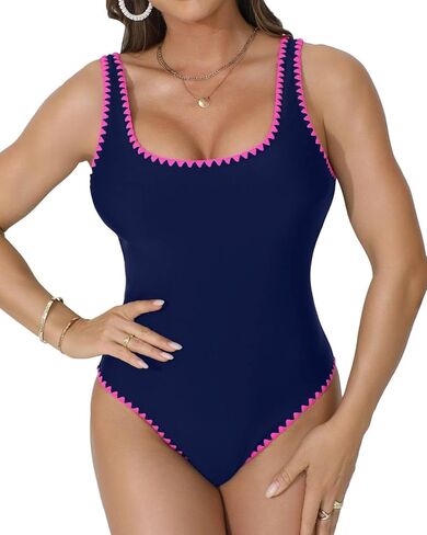 Women's One Piece Swimsuit Slimming Tummy Control Shell Stitched Bathing Suit High Cut Scoop Neck Swimwear in Kuwait
