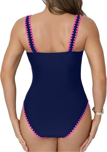 Women's One Piece Swimsuit Slimming Tummy Control Shell Stitched Bathing Suit High Cut Scoop Neck Swimwear in Kuwait