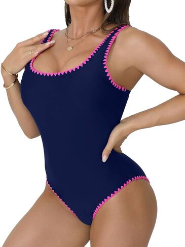 Women's One Piece Swimsuit Slimming Tummy Control Shell Stitched Bathing Suit High Cut Scoop Neck Swimwear in Kuwait