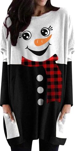 Mousya Women Dress Dress Shirt Christmas Tops Long Sleeve Tops Santa Print Pullover فضفاضة زائد الحجم بلوزة مع جيوب in Saudi Arabia