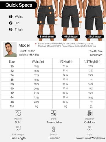 FREE SOLDIER Men's Cargo Hiking Shorts with Belt Lightweight Quick Dry Tactical Shorts with Pockets for Casual Work Golf in Saudi Arabia