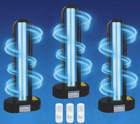 Baimnocm 3 Pack 38w UV Light Lightizer ، مصباح مبيد الجراثيم UVC مع التحكم عن بعد ، مصباح ضوء التطهير للأشعة فوق البنفسجية للطابق السفلي/غرفة النوم/المطبخ (2 أوزون خالٍ + 1 أوقية) in Kuwait