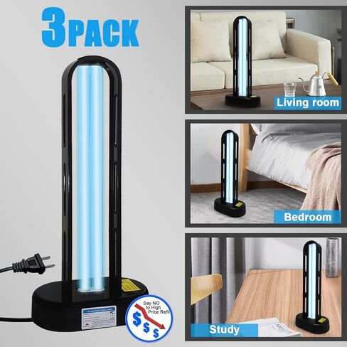 Baimnocm 3 Pack 38w UV Light Lightizer ، مصباح مبيد الجراثيم UVC مع التحكم عن بعد ، مصباح ضوء التطهير للأشعة فوق البنفسجية للطابق السفلي/غرفة النوم/المطبخ (2 أوزون خالٍ + 1 أوقية) in Kuwait