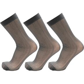 3-Pack Mens Mid Calf Sheer Silk Nylon Dress Socks (White (Style 2)) in Kuwait