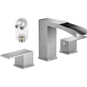 شلال على نطاق واسع في فريسيتينا 8 بوصة 3 ثقوب غير لامع أسود 2 مقابض الحمام صنبور ، جميع المعادن الثقيلة مع مجموعة الصرف المنبثقة وخطوط إمدادات المياه ، NS-WF002-1MB in Kuwait