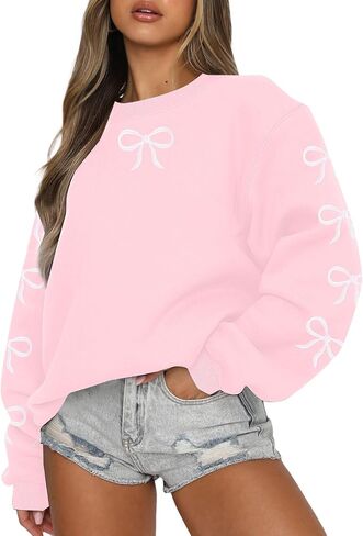 Astanfy القوس الضخم من النوع الثقيل للبلوزات المطرزة هوديي في سن المراهقة الفتيات coquette preppy sweatshirts y2k الأكمام طويلة الأكمام قمم السحب in Saudi Arabia