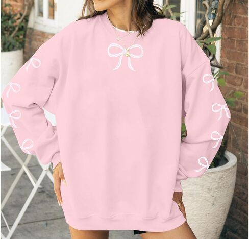 Astanfy القوس الضخم من النوع الثقيل للبلوزات المطرزة هوديي في سن المراهقة الفتيات coquette preppy sweatshirts y2k الأكمام طويلة الأكمام قمم السحب in Saudi Arabia