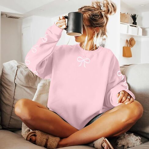 Astanfy القوس الضخم من النوع الثقيل للبلوزات المطرزة هوديي في سن المراهقة الفتيات coquette preppy sweatshirts y2k الأكمام طويلة الأكمام قمم السحب in Saudi Arabia