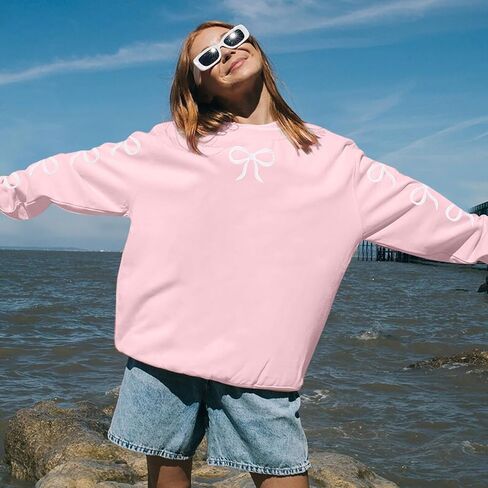 Astanfy القوس الضخم من النوع الثقيل للبلوزات المطرزة هوديي في سن المراهقة الفتيات coquette preppy sweatshirts y2k الأكمام طويلة الأكمام قمم السحب in Saudi Arabia