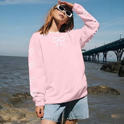 Astanfy القوس الضخم من النوع الثقيل للبلوزات المطرزة هوديي في سن المراهقة الفتيات coquette preppy sweatshirts y2k الأكمام طويلة الأكمام قمم السحب in Saudi Arabia