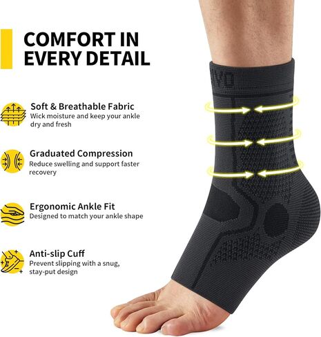CAMBIVO 1 Pair Ankle Braces for Men and Women, Ankle Compression Socks for Foot Pain, Daily Wear, Fitness, Working, Achilles Tendonitis Relief Ankle Sleeve in Kuwait