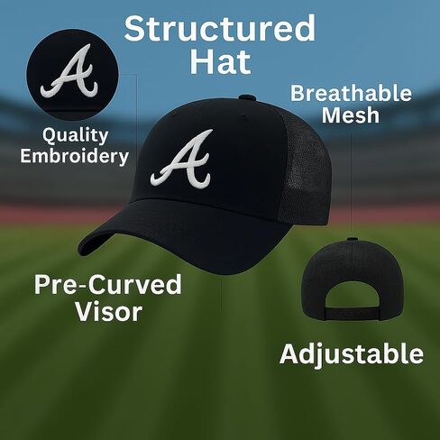 Atlanta Baseball Baseball Black/White Mesh Trucker Hat Classic Primary Home Team Logo Logo MVP Snapback Sports Cap in Kuwait