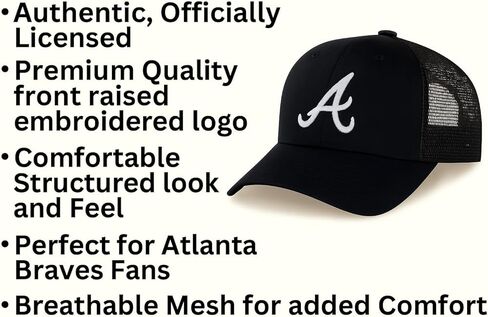 Atlanta Baseball Baseball Black/White Mesh Trucker Hat Classic Primary Home Team Logo Logo MVP Snapback Sports Cap in Kuwait