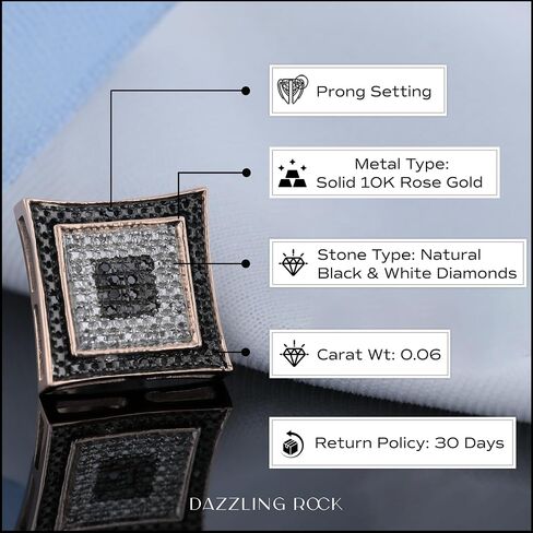Dazzlingrock Collection 0.06 Carat (ctw) Round Black and White Diamond Micro Kite Shape 1 Pc Men's & Women's (Unisex) Screwback Stud Earring in 14K White Gold in Saudi Arabia