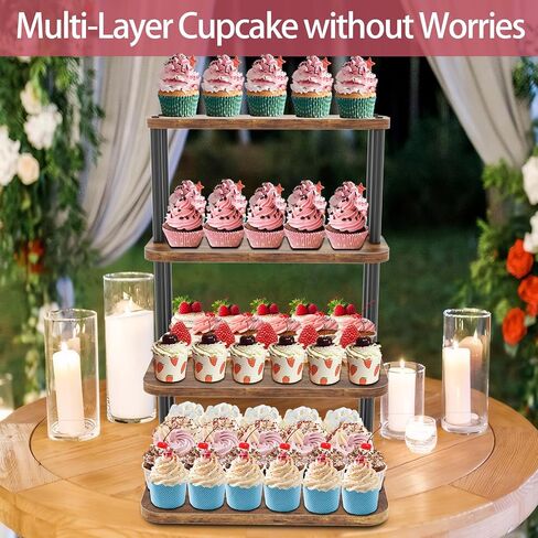 Cupcake Stand, Rotatable Cupcake Stand for 50 Cupcakes, Wood Cake Stand Cupcake Tower, Rustic Dessert Table Display Set Tiered Tray Stand, Round Serving Tray Cake Stands for Party Wedding Birthday in Saudi Arabia