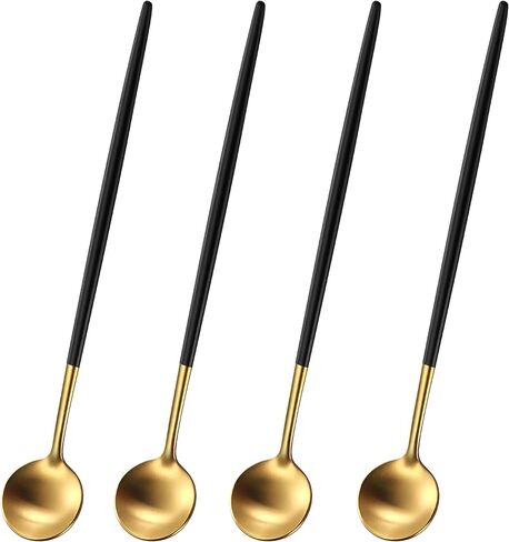 4 PCS 6.7 Inches Satin Black Stainless Steel 18/10 Coffee Spoons,Iced Tea Spoon,Espresso Stirring Spoons,Matte Black SS304 Teaspoons,Dessert Spoon,Long Coffee Spoons accessories in Kuwait