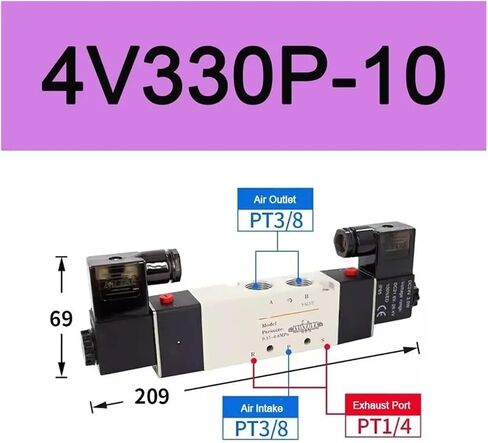 1pcs 4V130C-06 4V230C-08 4V330C-10 Solenoid Valve Air Valve Three Position Five Way Reversing Valve 12V 24V 110V 220V(4v330p-10,220V) in Kuwait