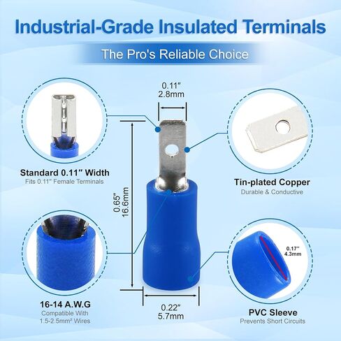 Baomain Blue Male Insulated Spade Wire Connector Electrical Crimp Terminal 16-14 AWG 2.8 x 0.5mm Pack of 100 in Saudi Arabia