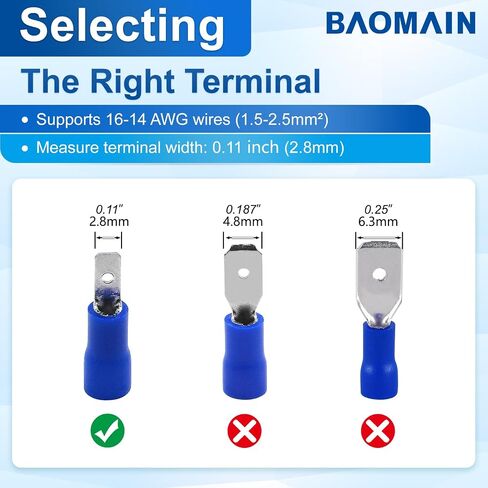 Baomain Blue Male Insulated Spade Wire Connector Electrical Crimp Terminal 16-14 AWG 2.8 x 0.5mm Pack of 100 in Saudi Arabia