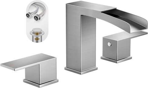 شلال على نطاق واسع في فريسيتينا 8 بوصة 3 ثقوب غير لامع أسود 2 مقابض الحمام صنبور ، جميع المعادن الثقيلة مع مجموعة الصرف المنبثقة وخطوط إمدادات المياه ، NS-WF002-1MB in Kuwait