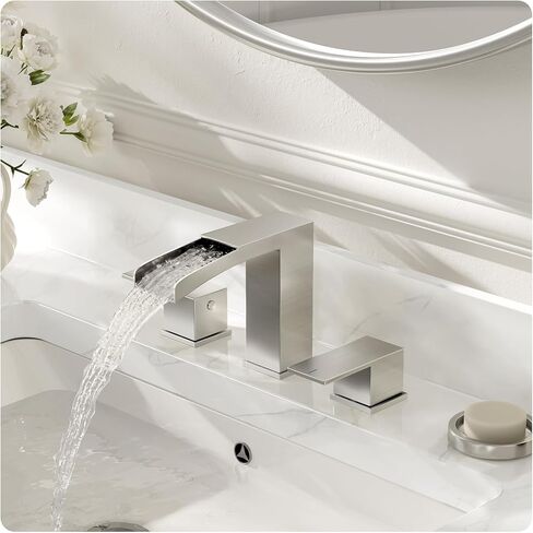 شلال على نطاق واسع في فريسيتينا 8 بوصة 3 ثقوب غير لامع أسود 2 مقابض الحمام صنبور ، جميع المعادن الثقيلة مع مجموعة الصرف المنبثقة وخطوط إمدادات المياه ، NS-WF002-1MB in Kuwait