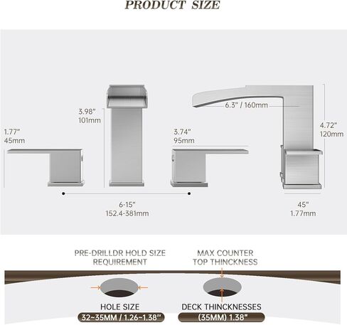 شلال على نطاق واسع في فريسيتينا 8 بوصة 3 ثقوب غير لامع أسود 2 مقابض الحمام صنبور ، جميع المعادن الثقيلة مع مجموعة الصرف المنبثقة وخطوط إمدادات المياه ، NS-WF002-1MB in Kuwait