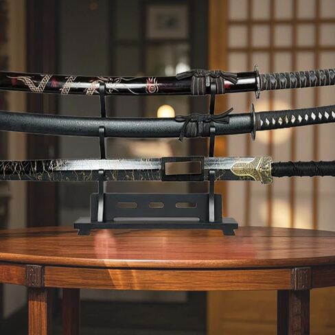 Katana Stand Sword Stand Desktop Wooden Lightsaber Display Holder ,Samurai Sword Hanger Cosplay Rack (Black, 1-Tier) in Saudi Arabia
