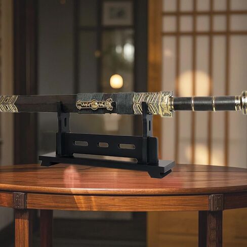 Katana Stand Sword Stand Staph Desktop Wooden Lightsaber حامل ، رف Cosplay Samurai Sword Cosplay (أسود ، مستويات واحدة) in Kuwait