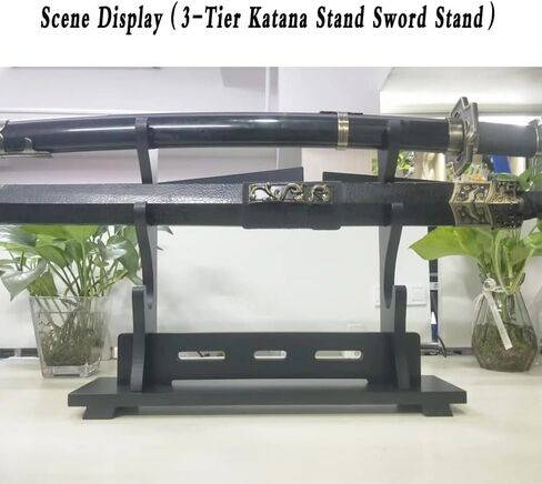 Katana Stand Sword Stand Desktop Wooden Lightsaber Display Holder ,Samurai Sword Hanger Cosplay Rack (Black, 1-Tier) in Saudi Arabia